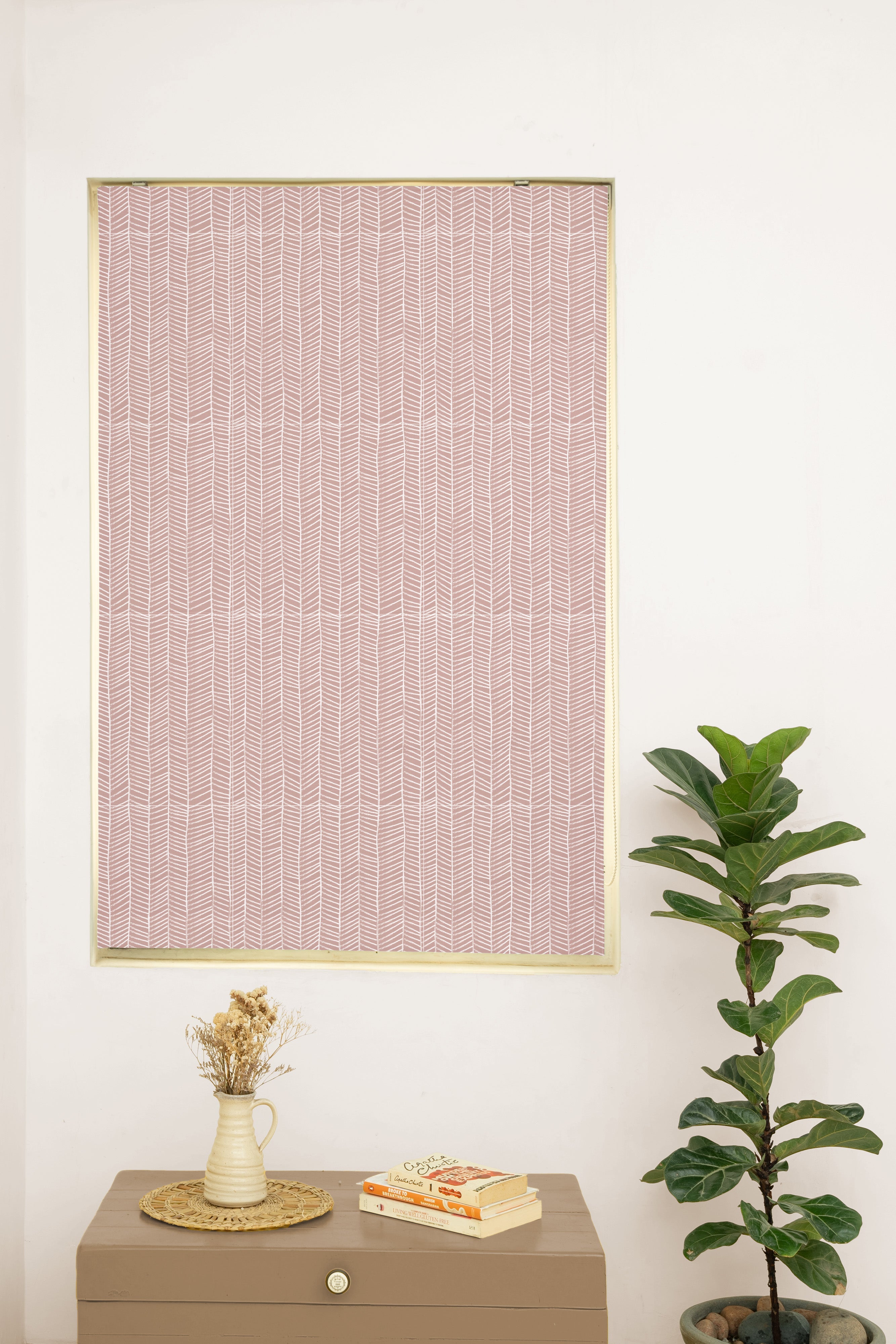 Rustle Mahogany Green 100% Customizable Cotton floral blind for living room - Room darkening