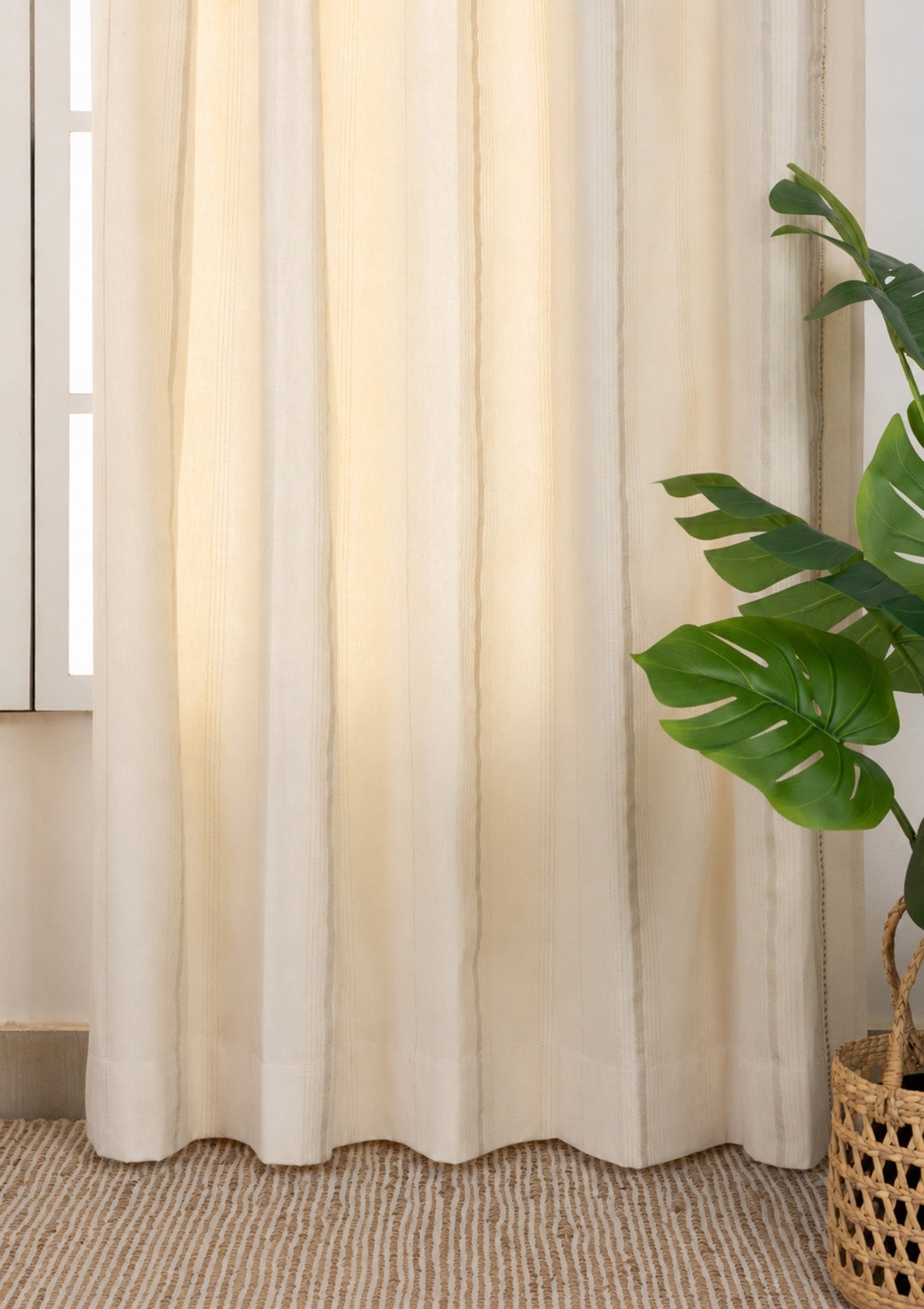 Daaram Gold & Beige Neutral Cotton Zari Blend Textured Curtain For Livingroom / Bedroom | Light Reduction | Single Piece