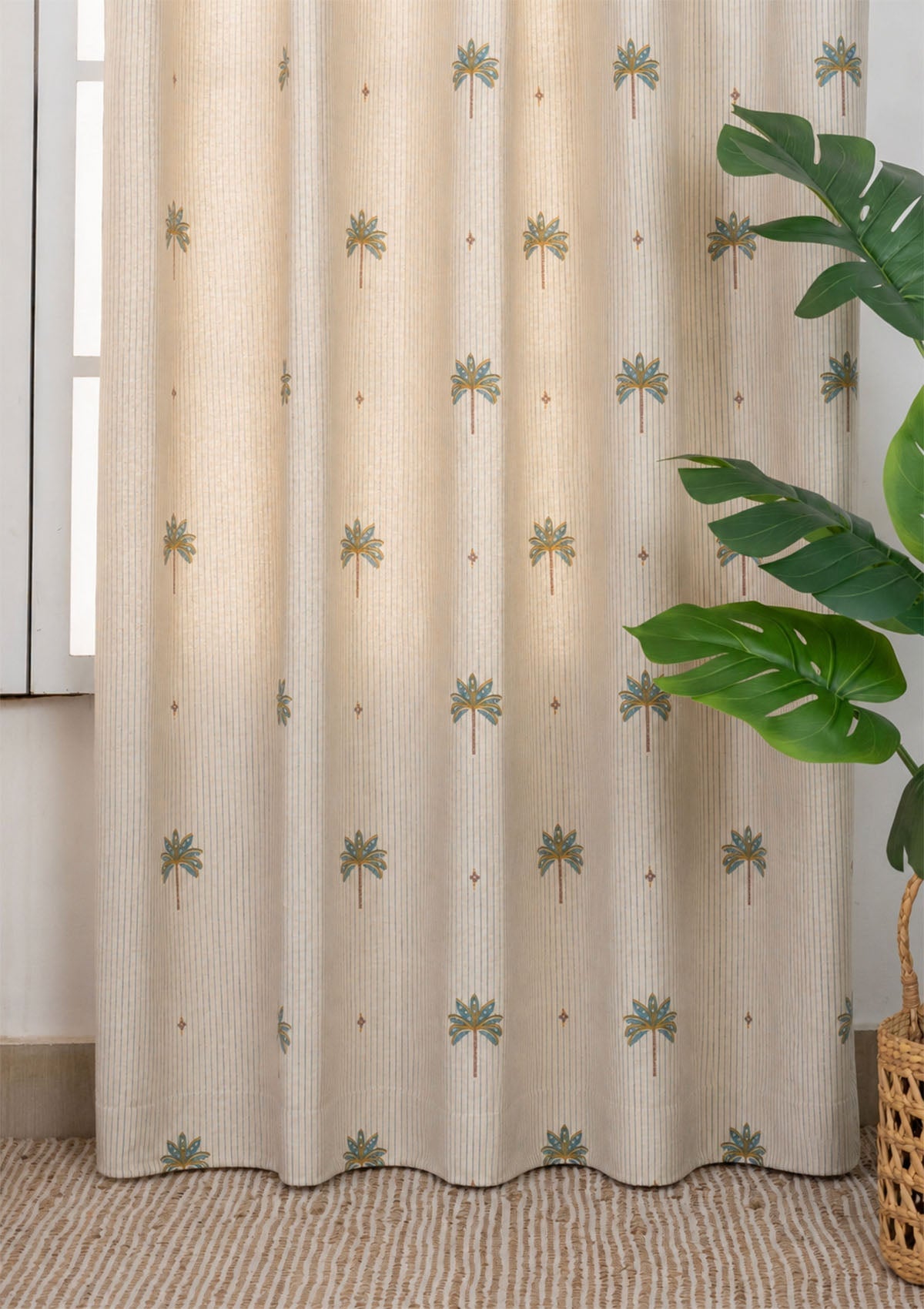 Tala Teal Floral 100% Cotton Printed Curtain For Livingroom / Bedroom | Light Reduction | Single Piece