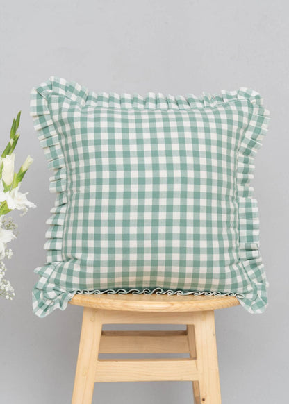 Gingham Cotton 100% cotton geometric cushion cover for sofa - Sage Green