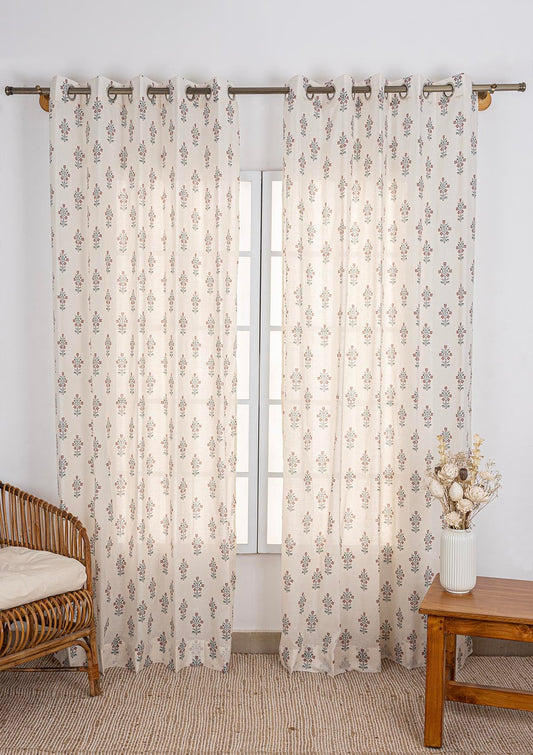 Palash 100% Cotton Sheer Printed Curtain for living room & bedroom - Light Filtering - Multicolor - Single Piece