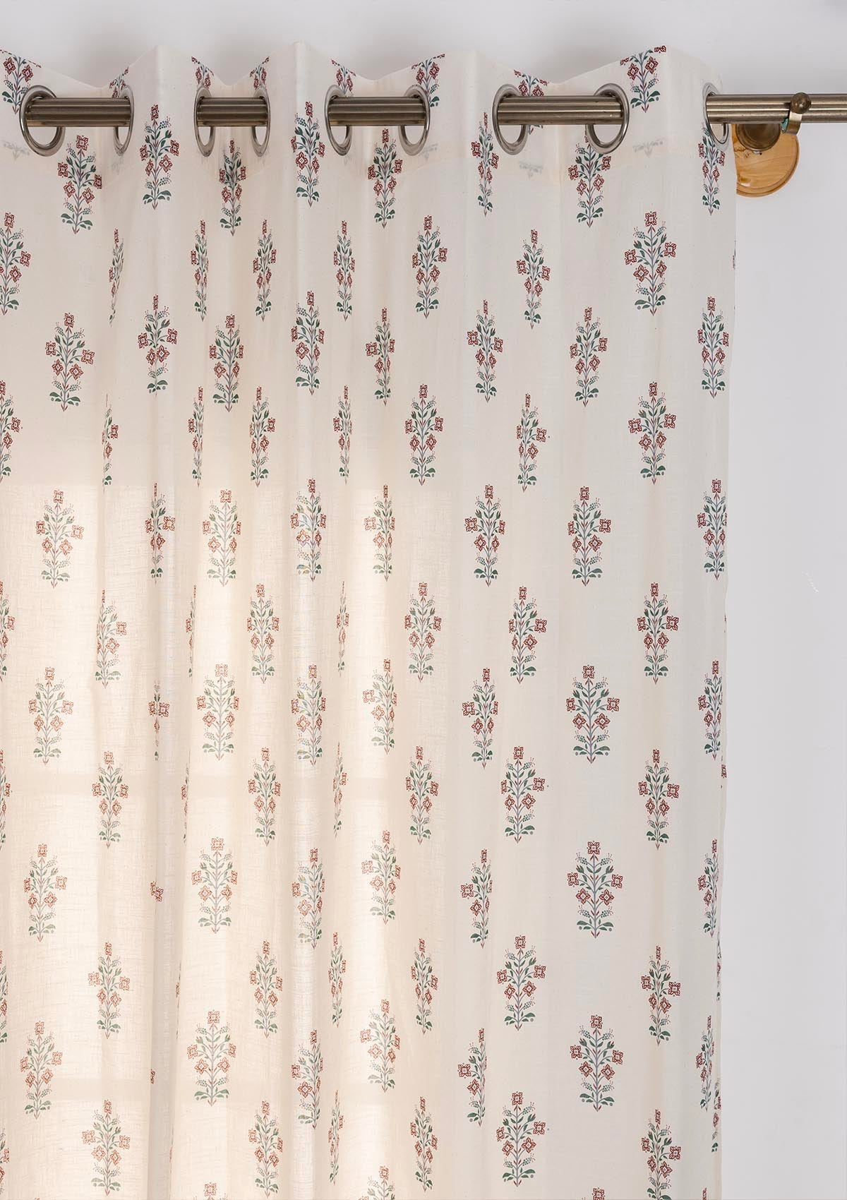 Palash 100% Cotton Sheer Printed Curtain for living room & bedroom - Light Filtering - Multicolor - Single Piece