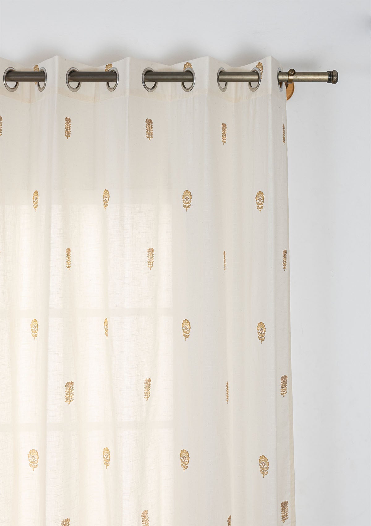Baagh Mustard Floral 100% Cotton Sheer Printed Curtain For Livingroom / Bedroom | Light Filtering | Single Piece