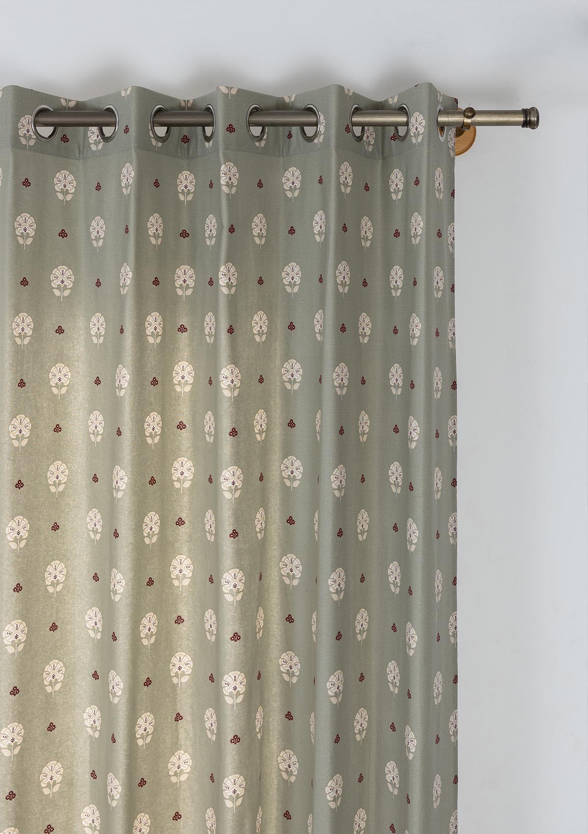 Gulnaar Green Ethnic 100% Cotton Printed Curtain For Livingroom / Bedroom | Room Darkening | Single Piece