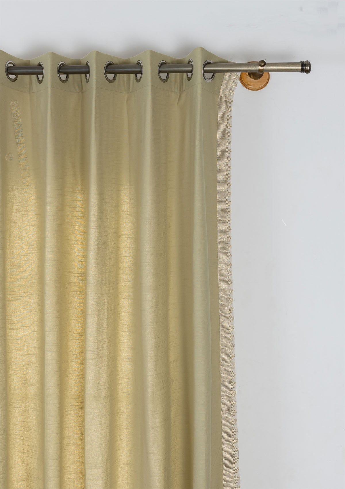 Kinari Herb Green & Gold Ethnic 100% Cotton Textured Curtain For Livingroom / Bedroom | Room Darkening | Single Piece