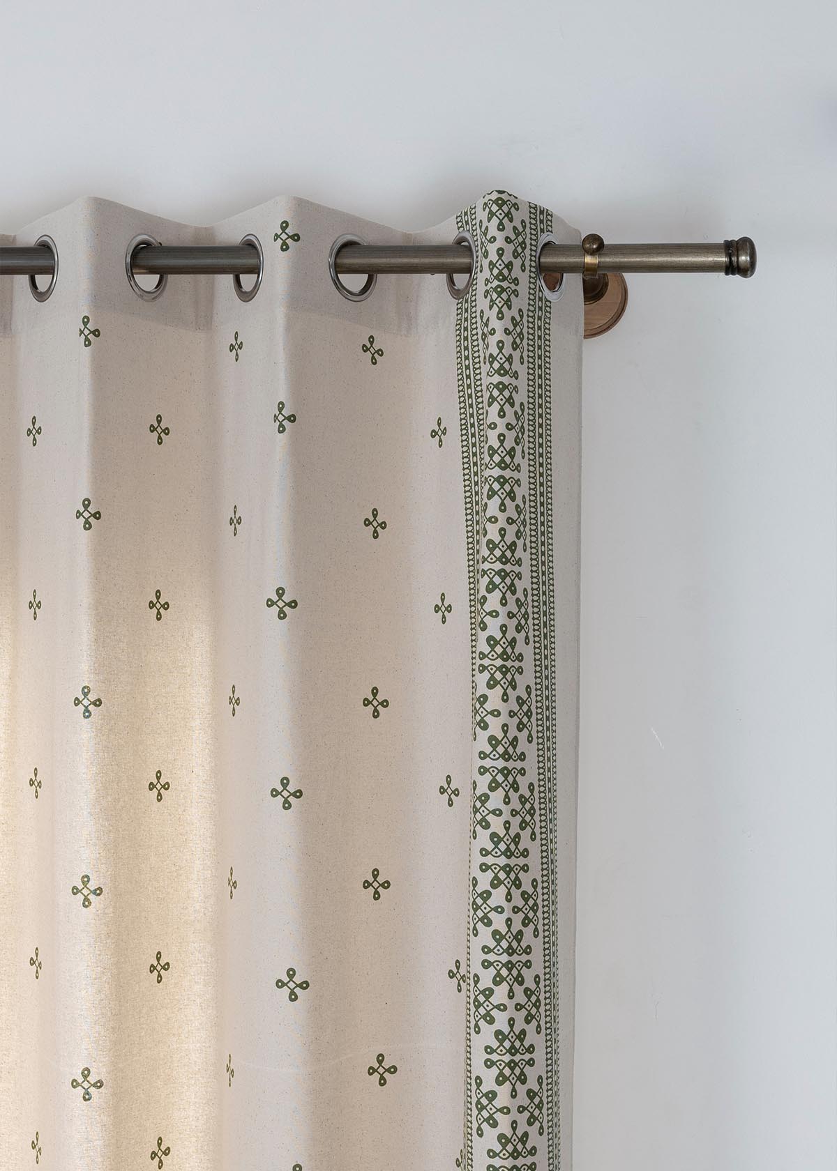 Kolam Pepper Green Minimal 100% Cotton Printed Curtain For Livingroom / Bedroom | Light Reduction | Single Piece