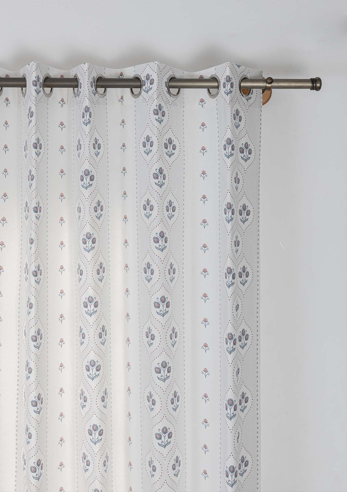 Meher Blue Floral 100% Cotton Printed Curtain For Livingroom / Bedroom | Light Reduction | Single Piece