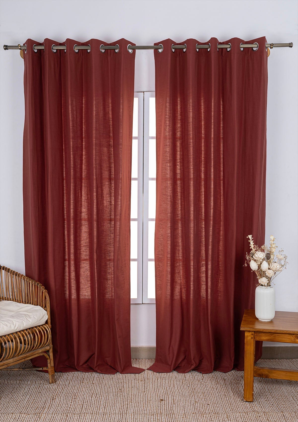 Crimson Red Solid Slub Cotton Fabric