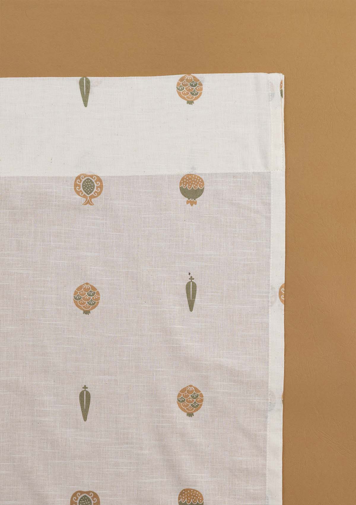Madhuram Green & Beige Ethnic 100% Cotton Sheer Printed Curtain For Livingroom / Bedroom | Light Filtering | Single Piece