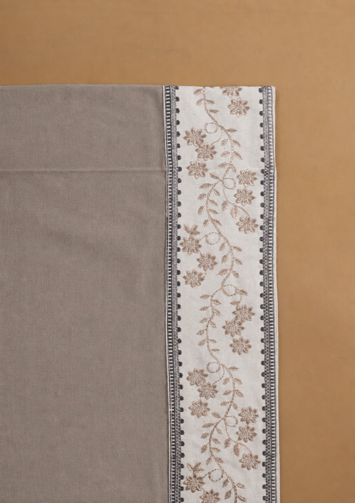 Mogra Walnut Grey & Brown Floral 100% Cotton Embroidered Curtain For Livingroom / Bedroom | Room Darkening | Single Piece