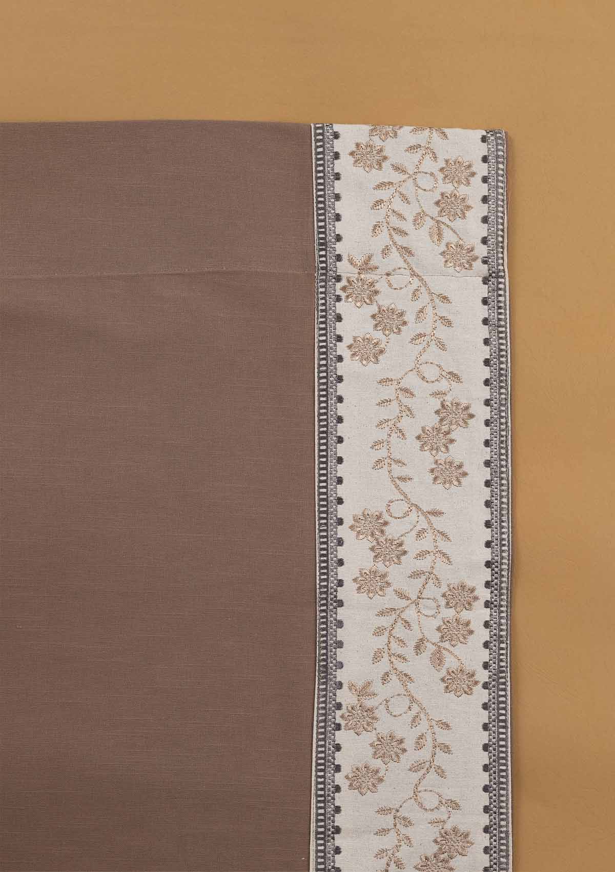 Mogra Chocolate Brown & Grey Floral 100% Cotton Embroidered Curtain For Livingroom / Bedroom | Room Darkening | Single Piece