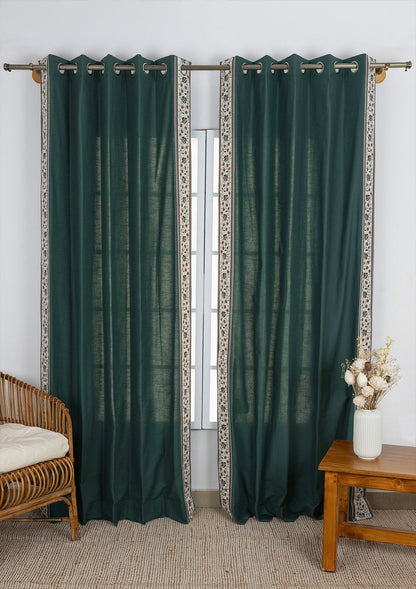 Kadamba Jade Green 100% Cotton Plain Curtain for living room & bedroom - Room Darkening - Single Piece
