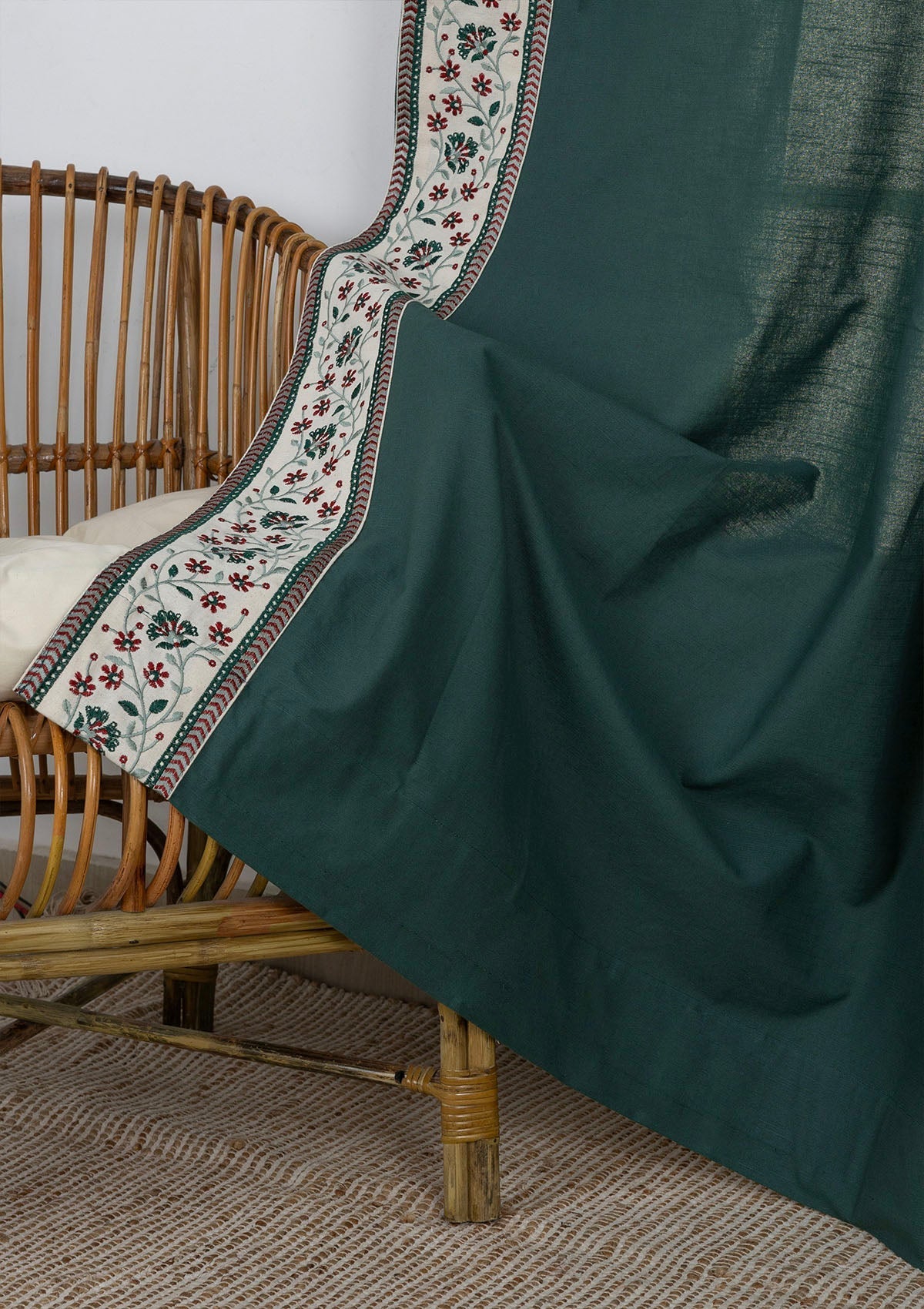 Kadamba Jade Green Embroidery Cotton Fabric