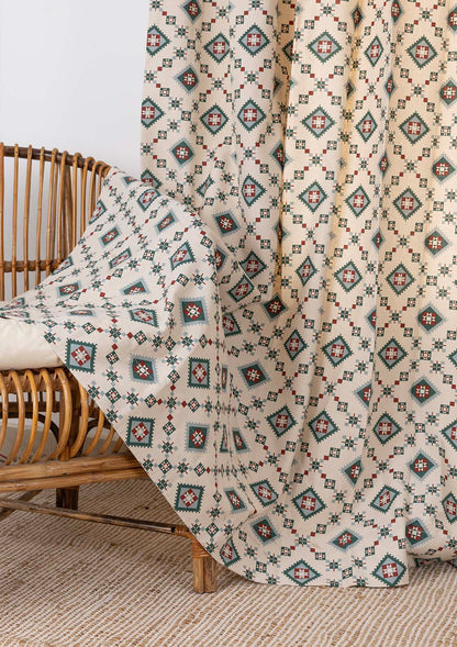 Thinnai 100% Cotton Ethnic Printed Curtain for Living & Bedroom - Ligth Reduction - Multicolor - Single Piece