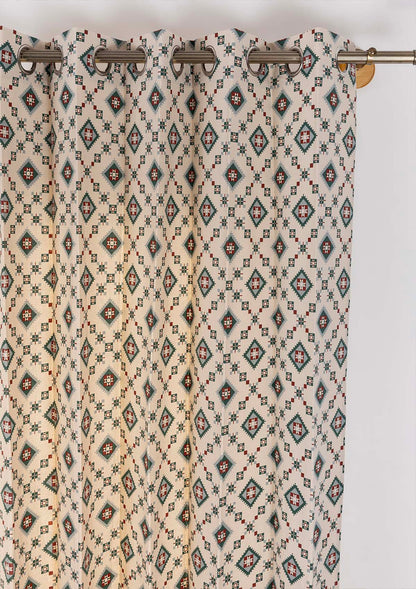 Thinnai 100% Cotton Ethnic Printed Curtain for Living & Bedroom - Ligth Reduction - Multicolor - Single Piece