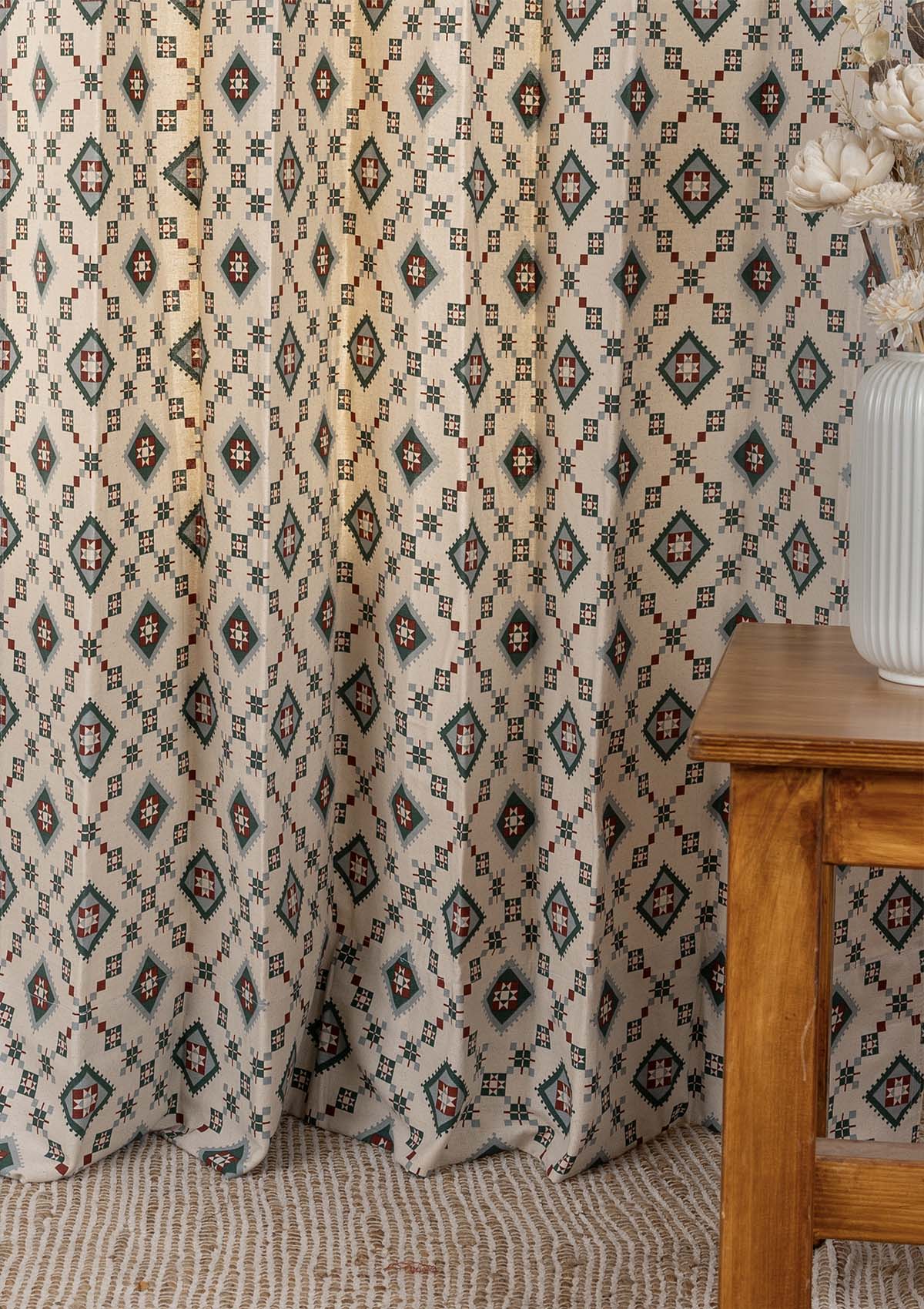 Thinnai 100% Cotton Ethnic Printed Curtain for Living & Bedroom - Ligth Reduction - Multicolor - Single Piece