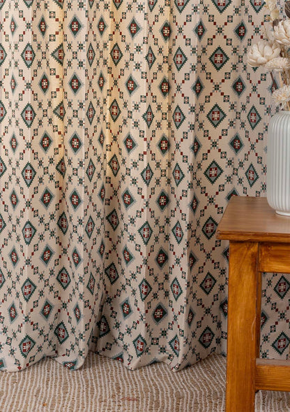 Thinnai 100% Cotton Ethnic Printed Curtain for Living & Bedroom - Ligth Reduction - Multicolor - Single Piece