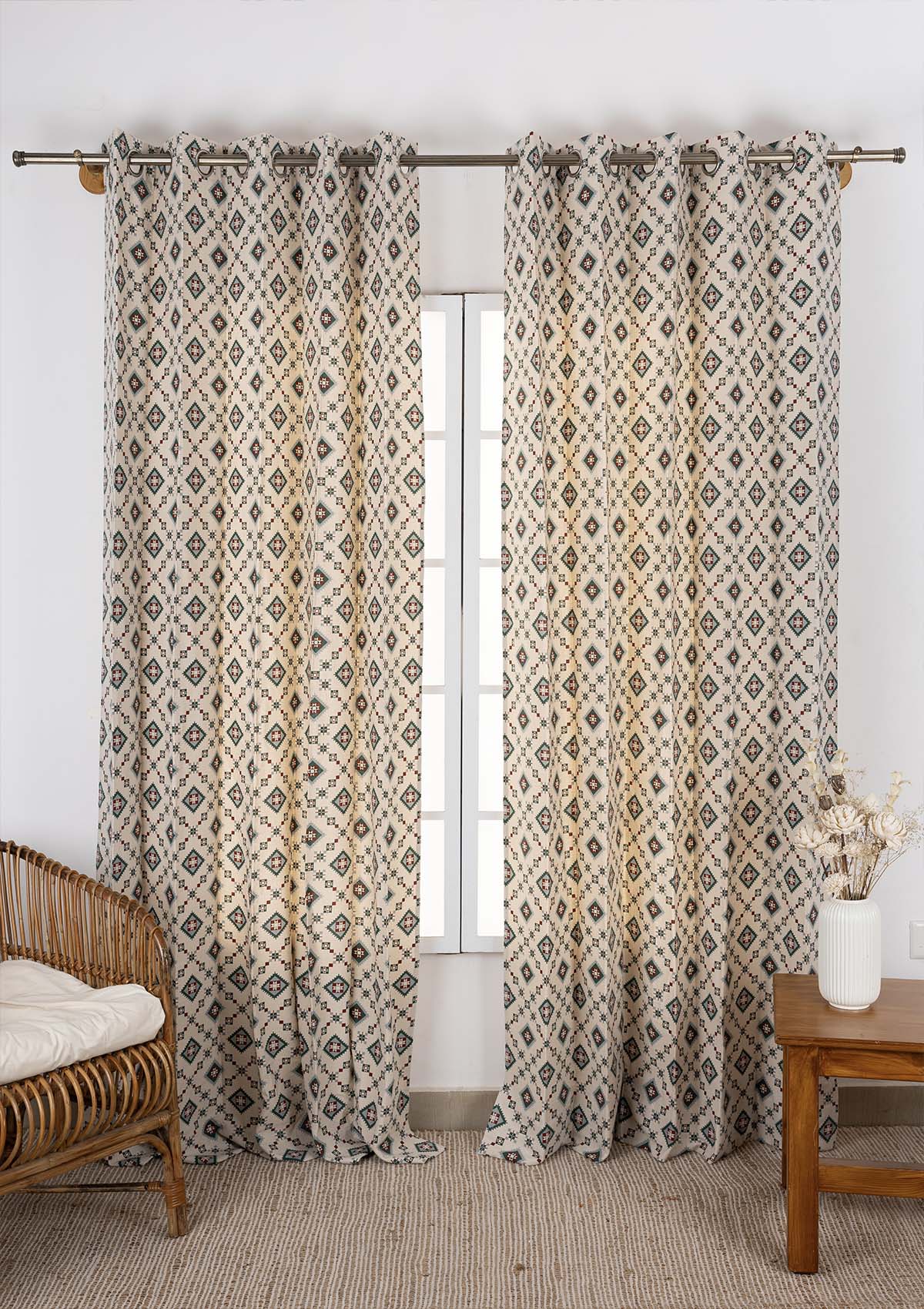 Thinnai 100% Cotton Ethnic Printed Curtain for Living & Bedroom - Ligth Reduction - Multicolor - Single Piece