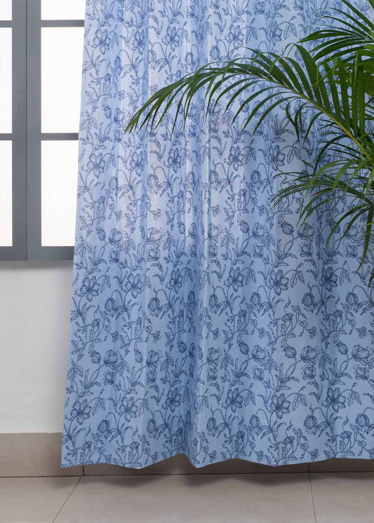 French Farmhouse 100% cotton floral curtain for living room - Room darkening - Blue - Single Piece