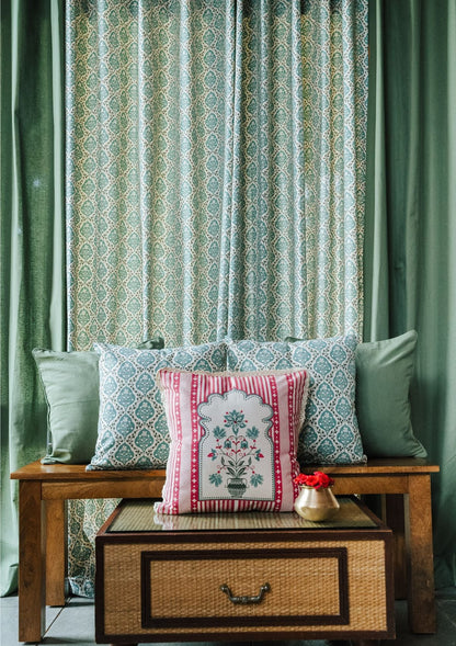 Mulbagal Geometric - Floral printed 100% Cotton Curtain for Living Room and Bedroom - Room Darkening - Sage Green - Single Piece