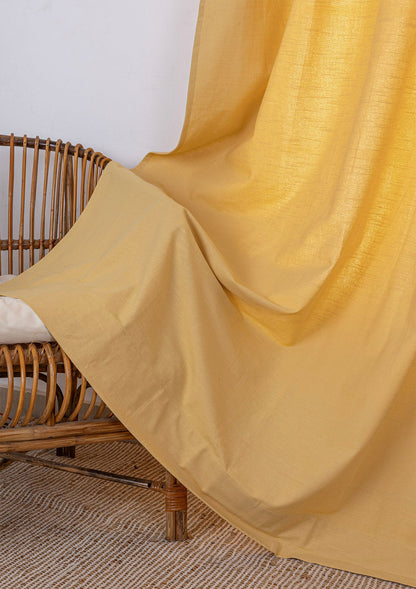 Amber Yellow 100% Cotton Plain Curtain for living room & bedroom - Light Reduction - Single Piece