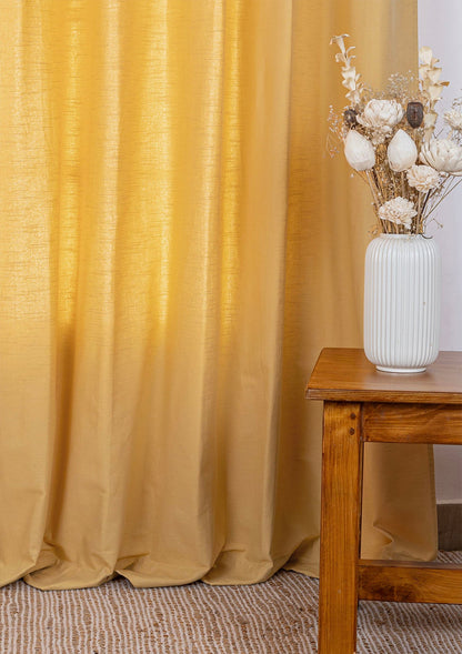 Amber Yellow 100% Cotton Plain Curtain for living room & bedroom - Light Reduction - Single Piece