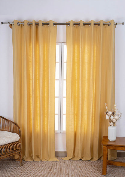 Amber Yellow 100% Cotton Plain Curtain for living room & bedroom - Light Reduction - Single Piece