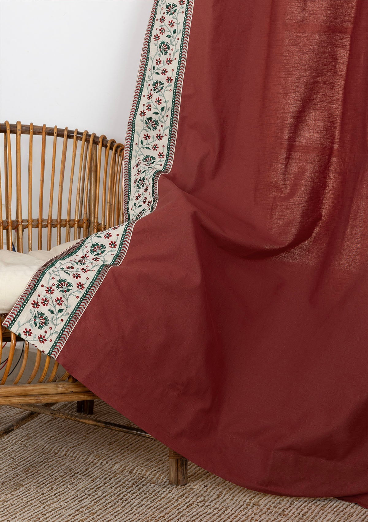 Kadamba Crimson Red 100% Cotton Plain Curtain for living room & bedroom - Room Darkening - Single Piece