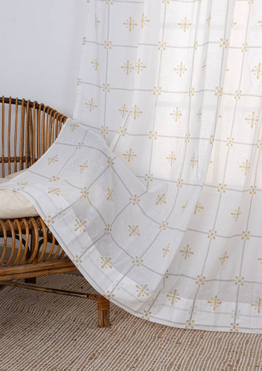 Kaanta 100% Cotton Sheer Printed Curtain for living room & bedroom - Light Filtering - Multicolor - Single Piece