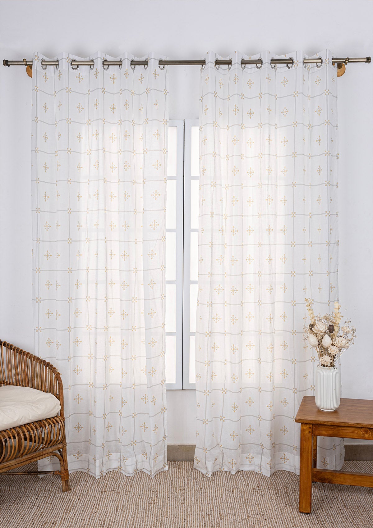 Kaanta 100% Cotton Sheer Printed Curtain for living room & bedroom - Light Filtering - Multicolor - Single Piece