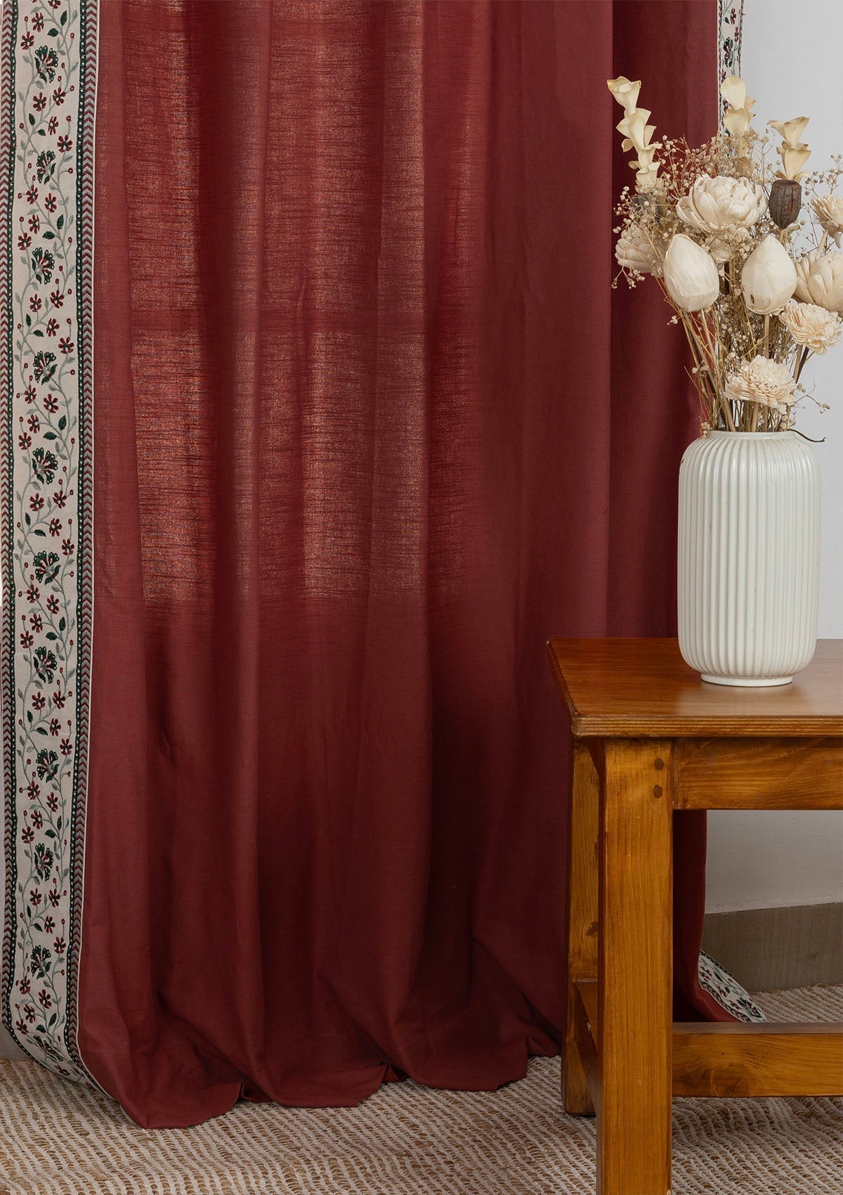 Kadamba Crimson Red Embroidery Cotton Fabric