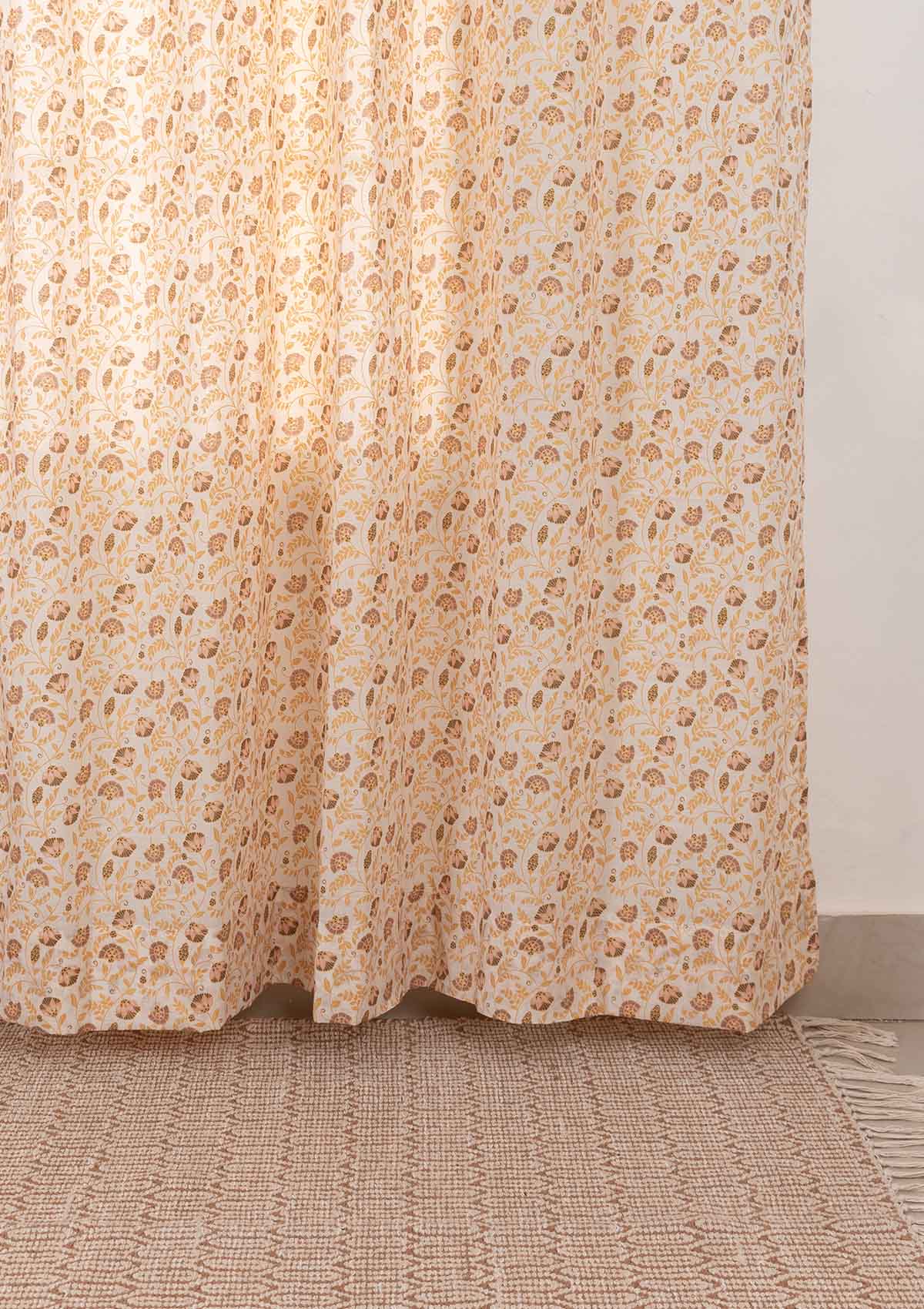 Calico 100% cotton ethnic sheer curtain for living room - Light filtering - Amber - Single Piece