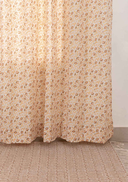 Calico 100% cotton ethnic sheer curtain for living room - Light filtering - Amber - Single Piece
