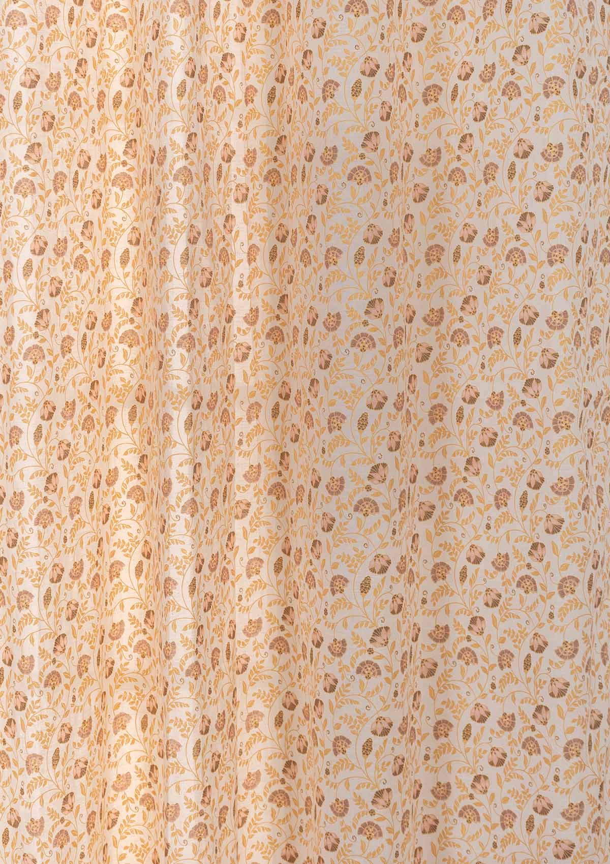 Calico 100% cotton ethnic sheer curtain for living room - Light filtering - Amber - Single Piece