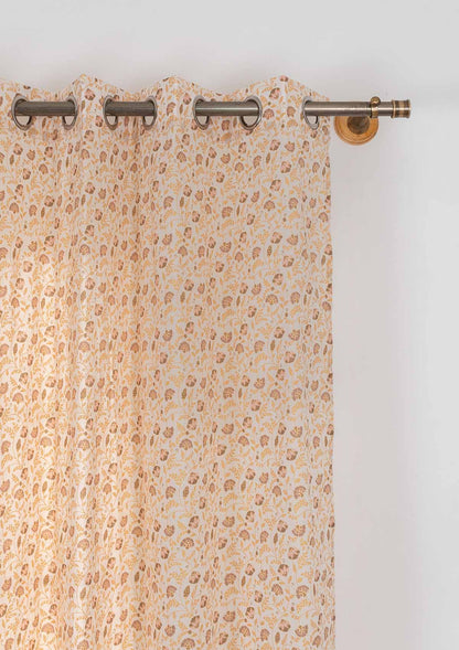 Calico 100% cotton ethnic sheer curtain for living room - Light filtering - Amber - Single Piece