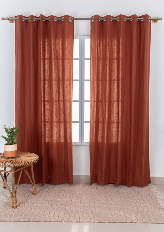 Solid Brick Red 100% cotton plain curtain for bedroom - Room darkening - Single Piece
