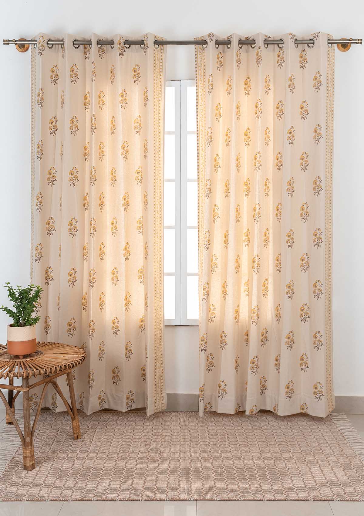 Indus 100% cotton ethnic curtain for living room - Room darkening - Amber - Single Piece