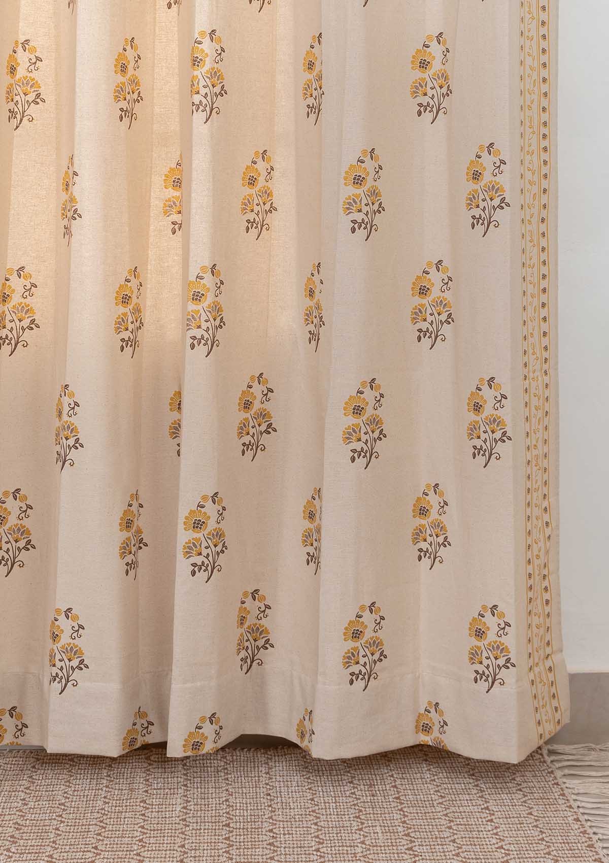 Indus 100% cotton ethnic curtain for living room - Room darkening - Amber - Single Piece