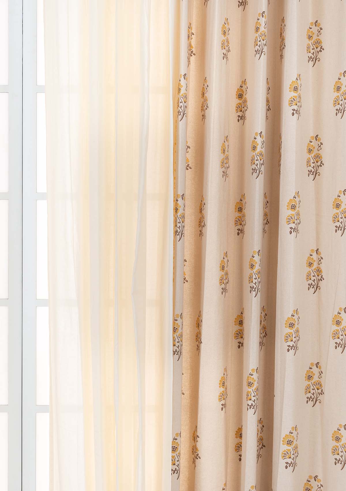 Indus with Cream Set Of 4 Combo Cotton Curtain  - Cream