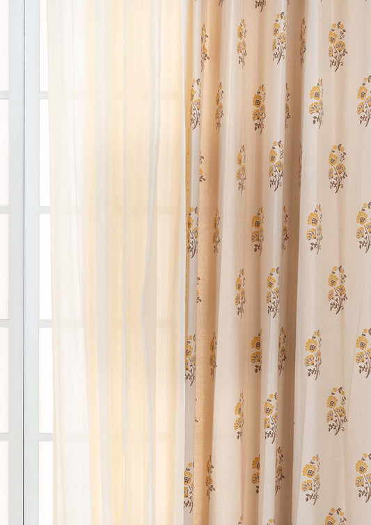 Indus with Cream Set Of 4 Combo Cotton Curtain  - Cream