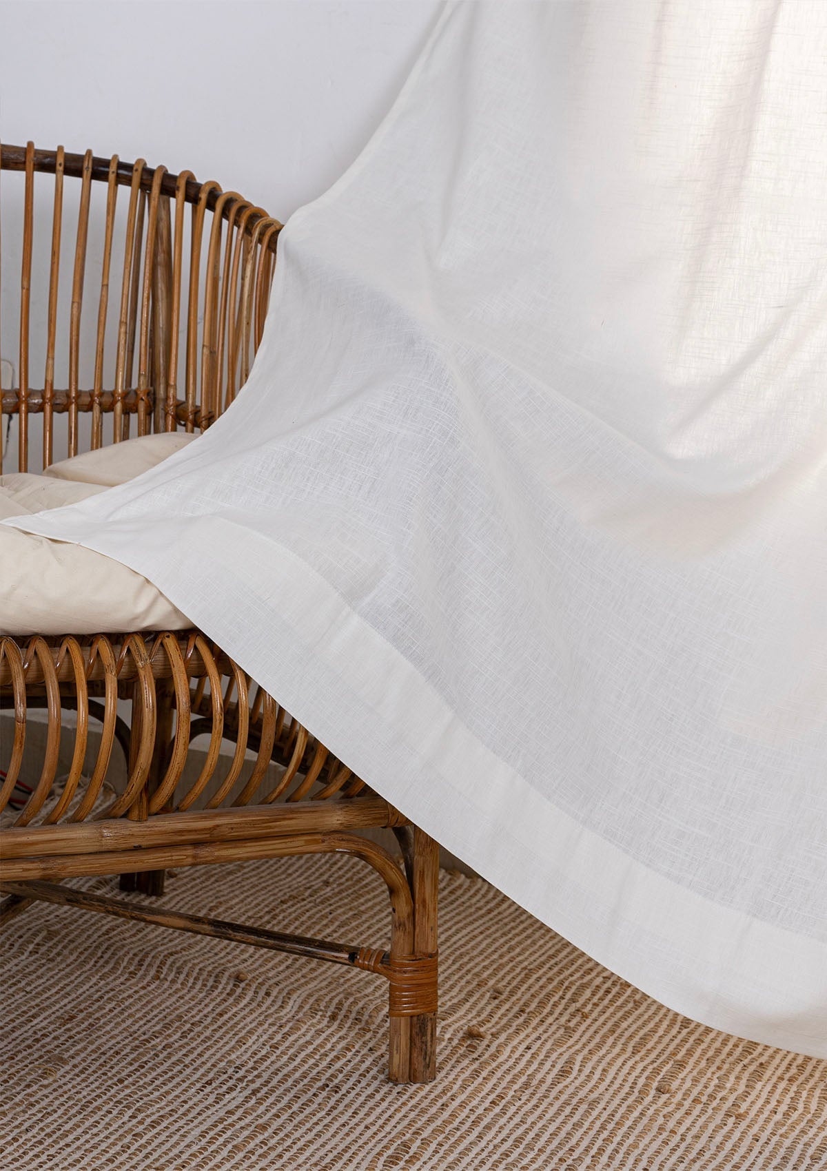 Solid Linen Cotton Blend textured curtain for Living room & bedroom - Light Reduction - White Single Piece