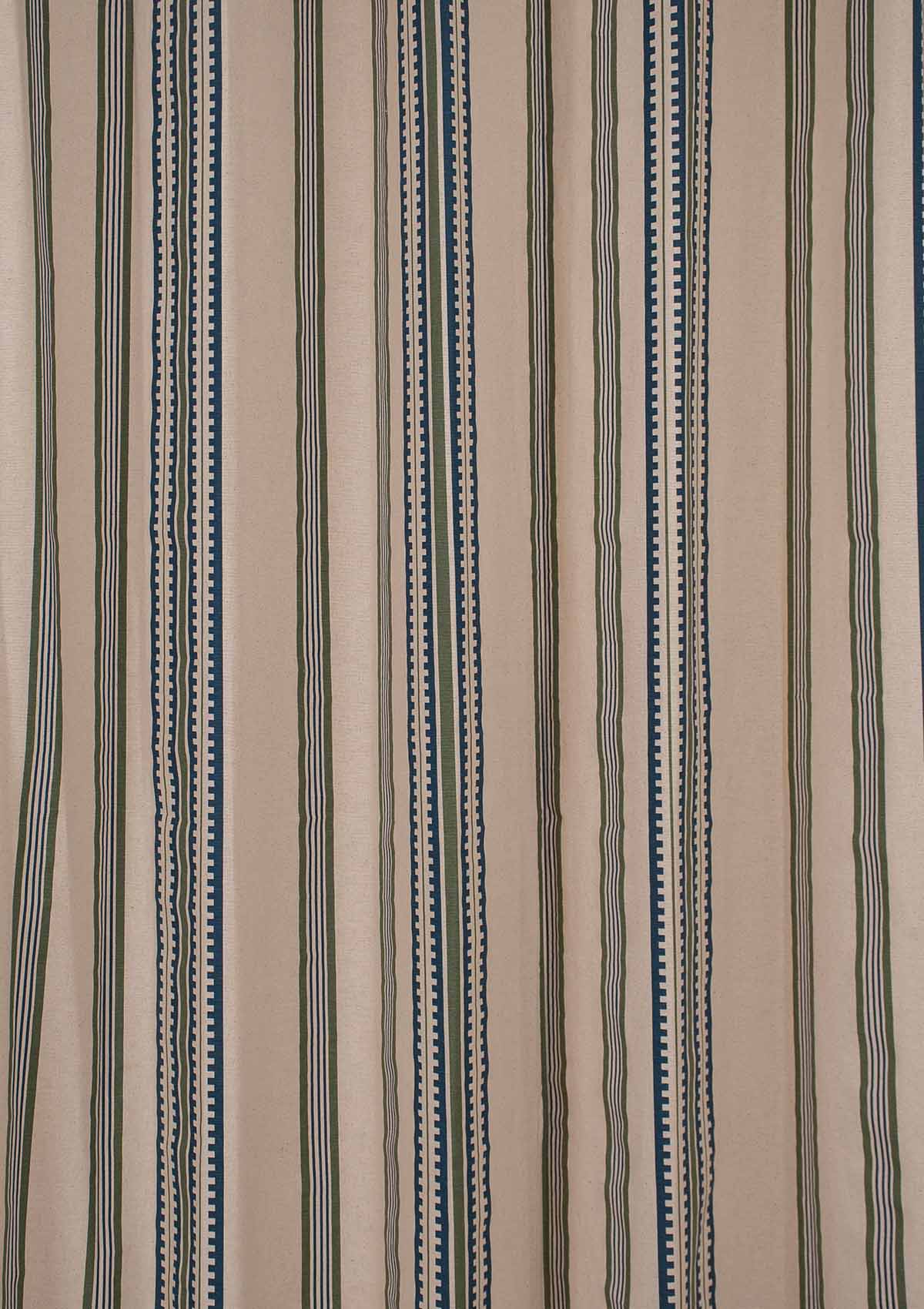 Roman Stripes 100% cotton geometric curtain for bed room - Room darkening - Pepper Green and Night Blue - Single Piece