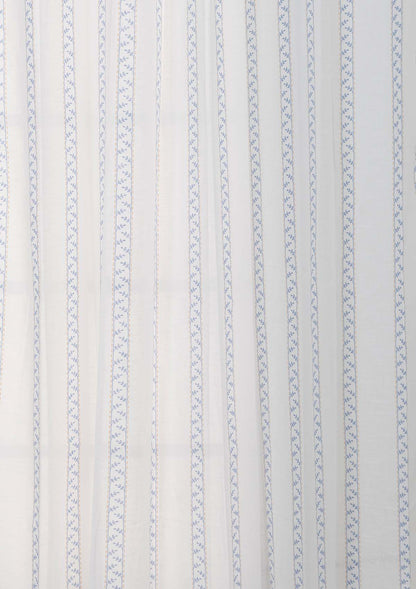Oriental Stripes 100% Cotton Sheer Geometric curtain for Living room & bedroom - Light filtering - Powder Blue - Single Piece