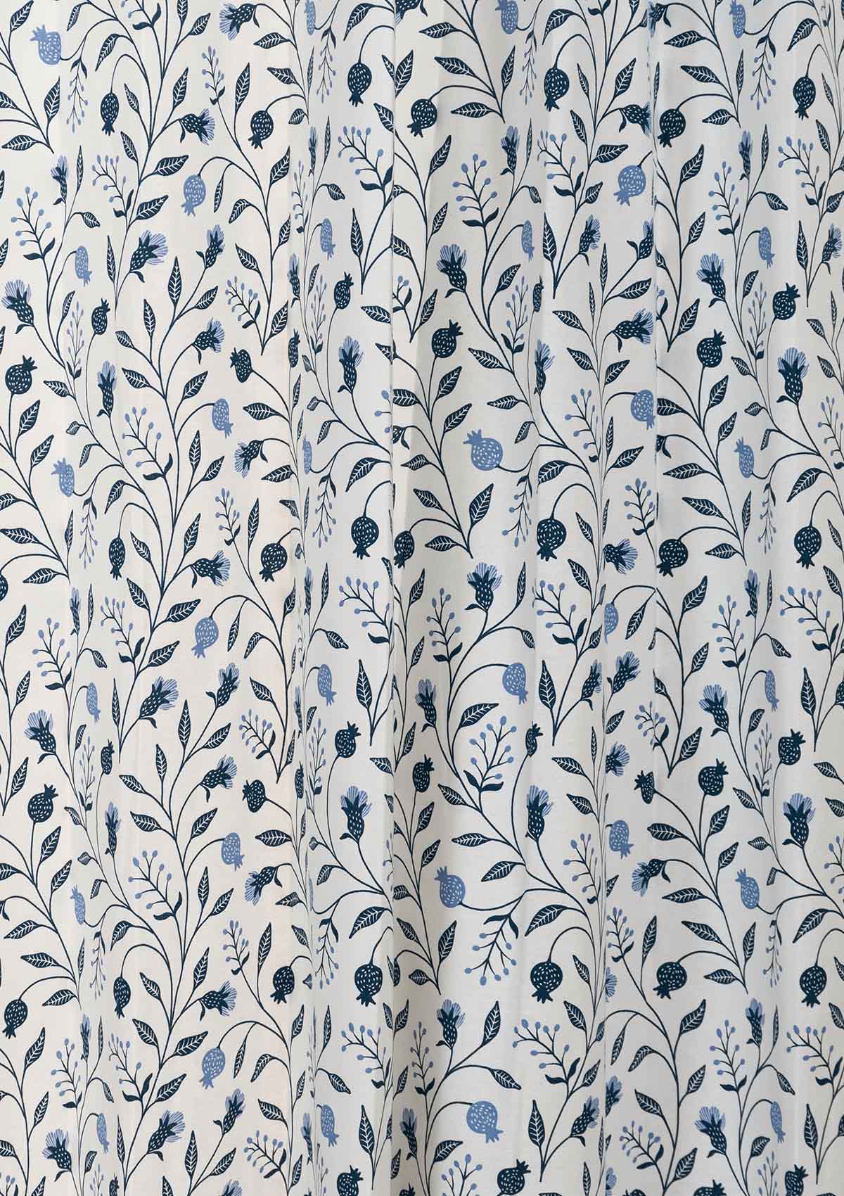 Blue Ruby 100% cotton floral curtain for living room - Light Reduction - Indigo - Single Piece