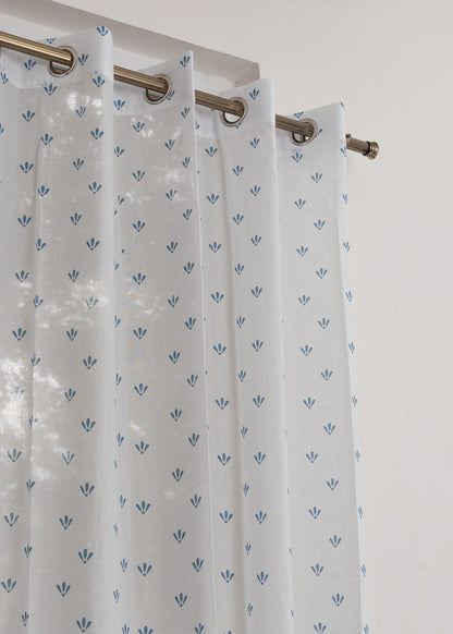 Aniseed Indigo 100% cotton floral sheer curtain for living room - Light filtering - Single Piece