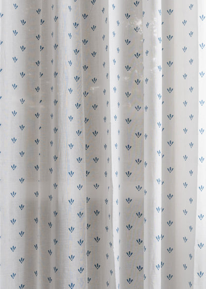 Aniseed Indigo 100% cotton floral sheer curtain for living room - Light filtering - Single Piece