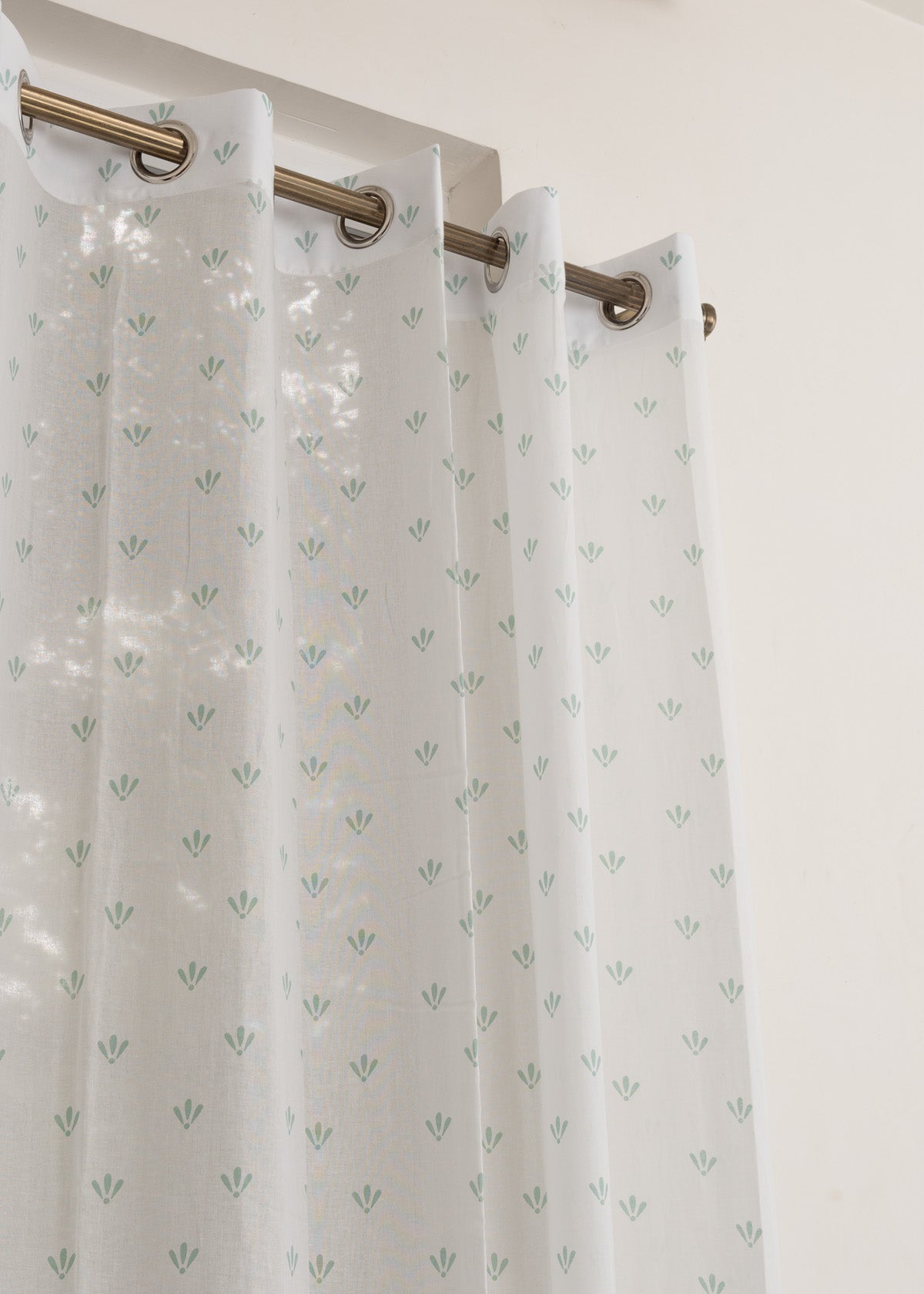 Aniseed Nile Blue 100% cotton floral sheer curtain for living room - Light filtering - Single Piece