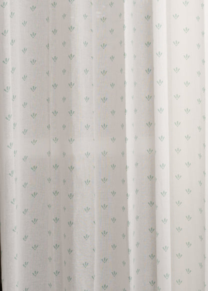 Aniseed Nile Blue 100% cotton floral sheer curtain for living room - Light filtering - Single Piece