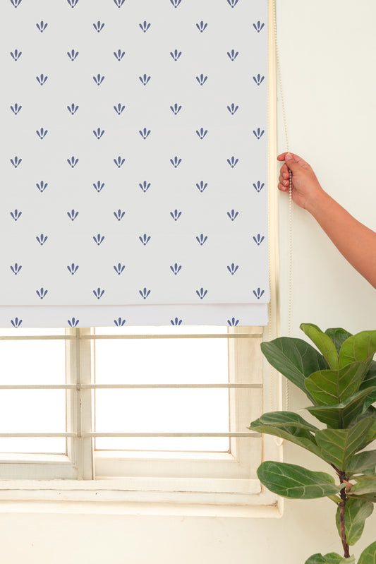 Aniseed Indigo 100% Cotton Sheer Printed Customizable blind for livingroom & Bedrooms-Light Filtering