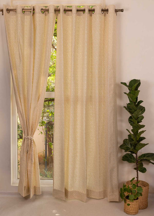 Antique Rose 100% cotton minimal curtain for living room - Light Reduction - Cream - Single Piece